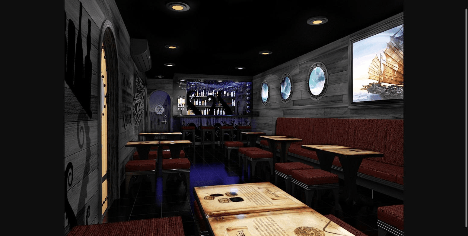 Perla Negra Restaurant — themed identity, typography, and interior graphics